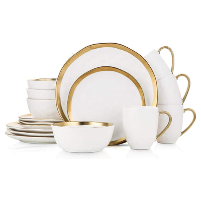 Stone Lain Florian Porcelain 16 Piece Dinnerware Set, Service for 4, White - VMInnovations