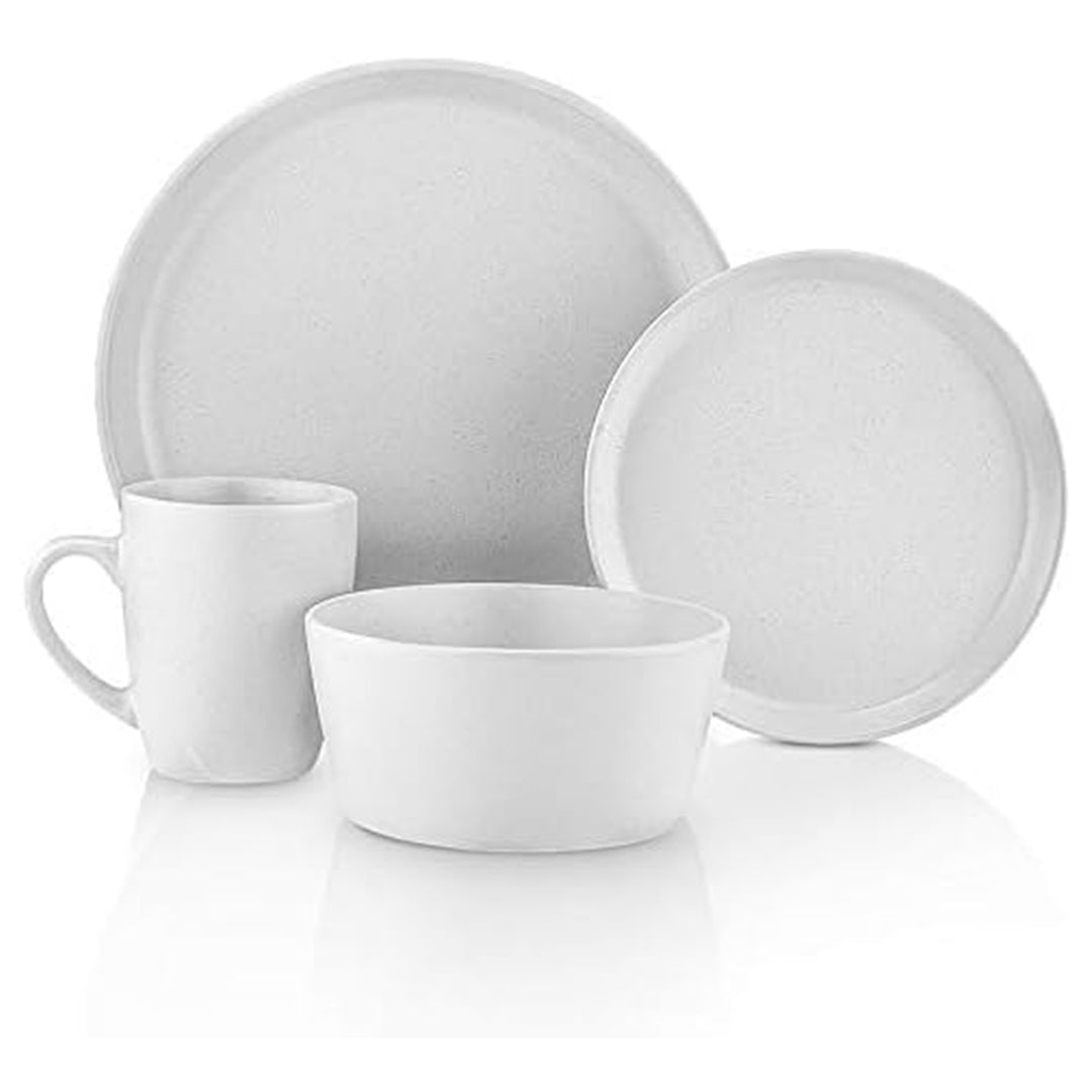 Stone Lain Albie Stoneware 16 Piece Dinnerware Set, Service for 4, White Speckle