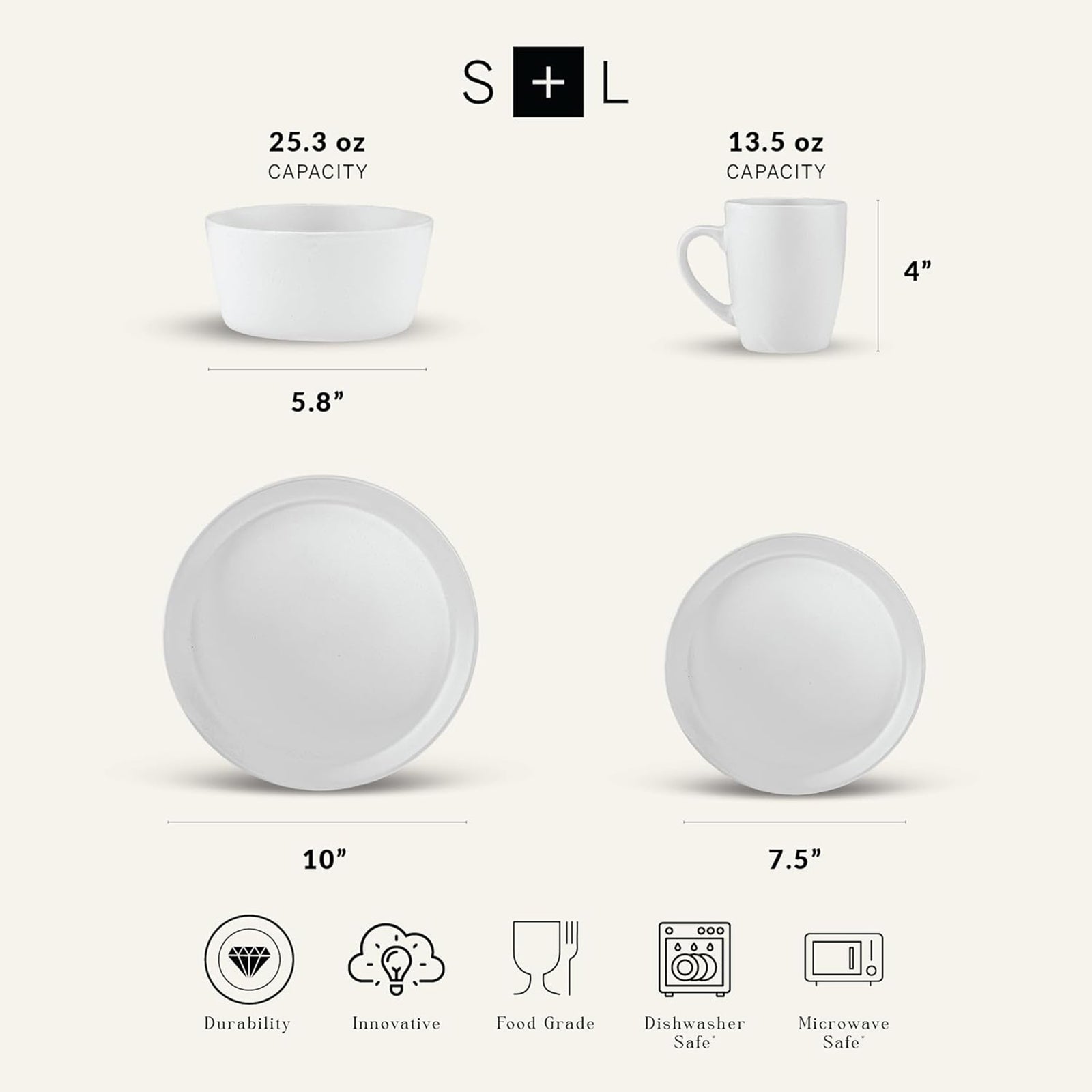 Stone Lain Albie Stoneware 16 Piece Dinnerware Set, Service for 4, White Speckle - VMInnovations