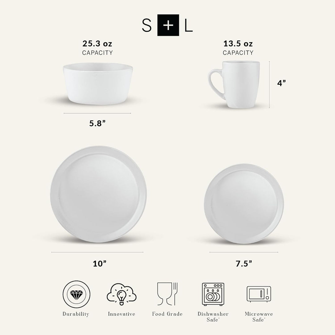 Stone Lain Albie Stoneware 16 Piece Dinnerware Set, Service for 4, White Speckle