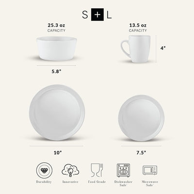 Stone Lain Albie Stoneware 16 Piece Dinnerware Set, Service for 4, White Speckle - VMInnovations