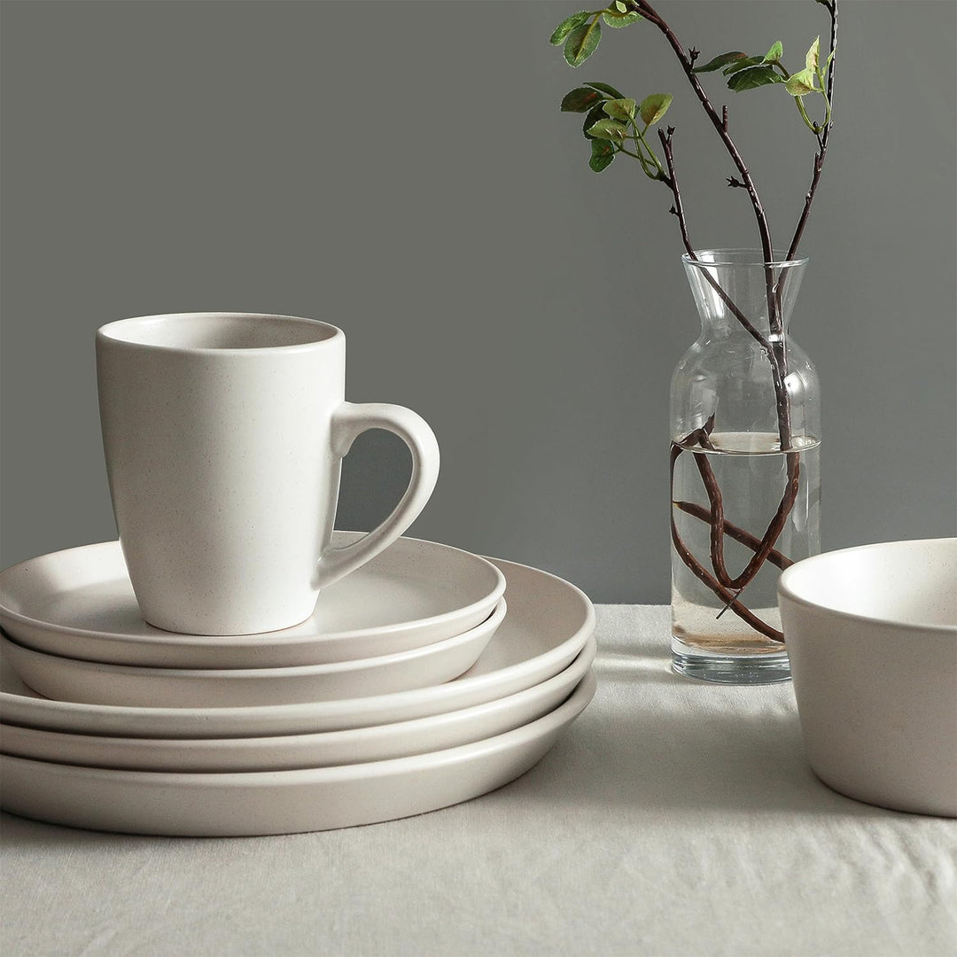 Stone Lain Albie Stoneware 16 Piece Dinnerware Set, Service for 4, White Speckle