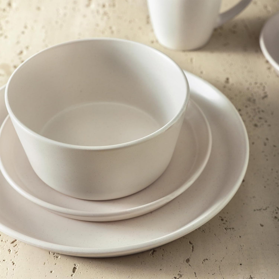 Stone Lain Albie Stoneware 16 Piece Dinnerware Set, Service for 4, White Speckle