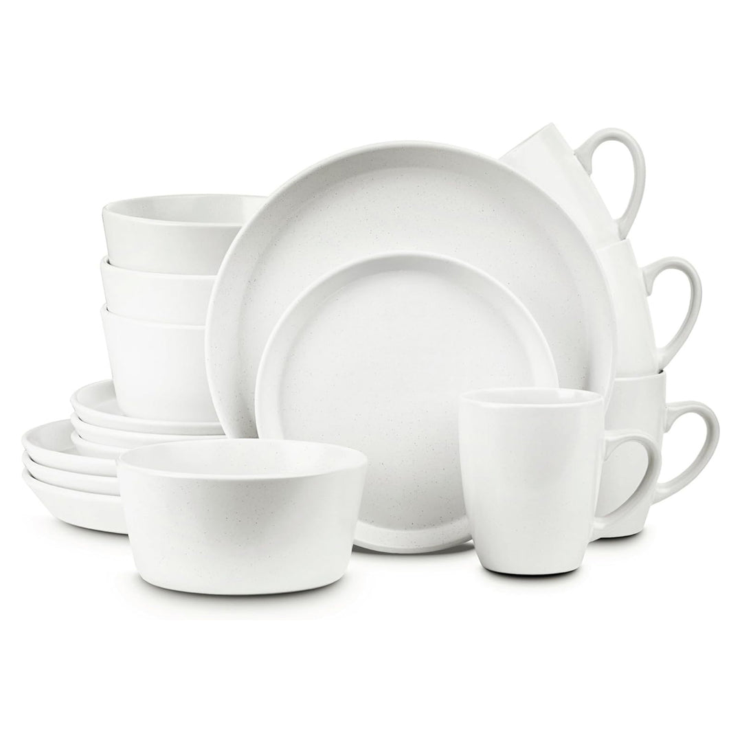 Stone Lain Albie Stoneware 16 Piece Dinnerware Set, Service for 4, White Speckle
