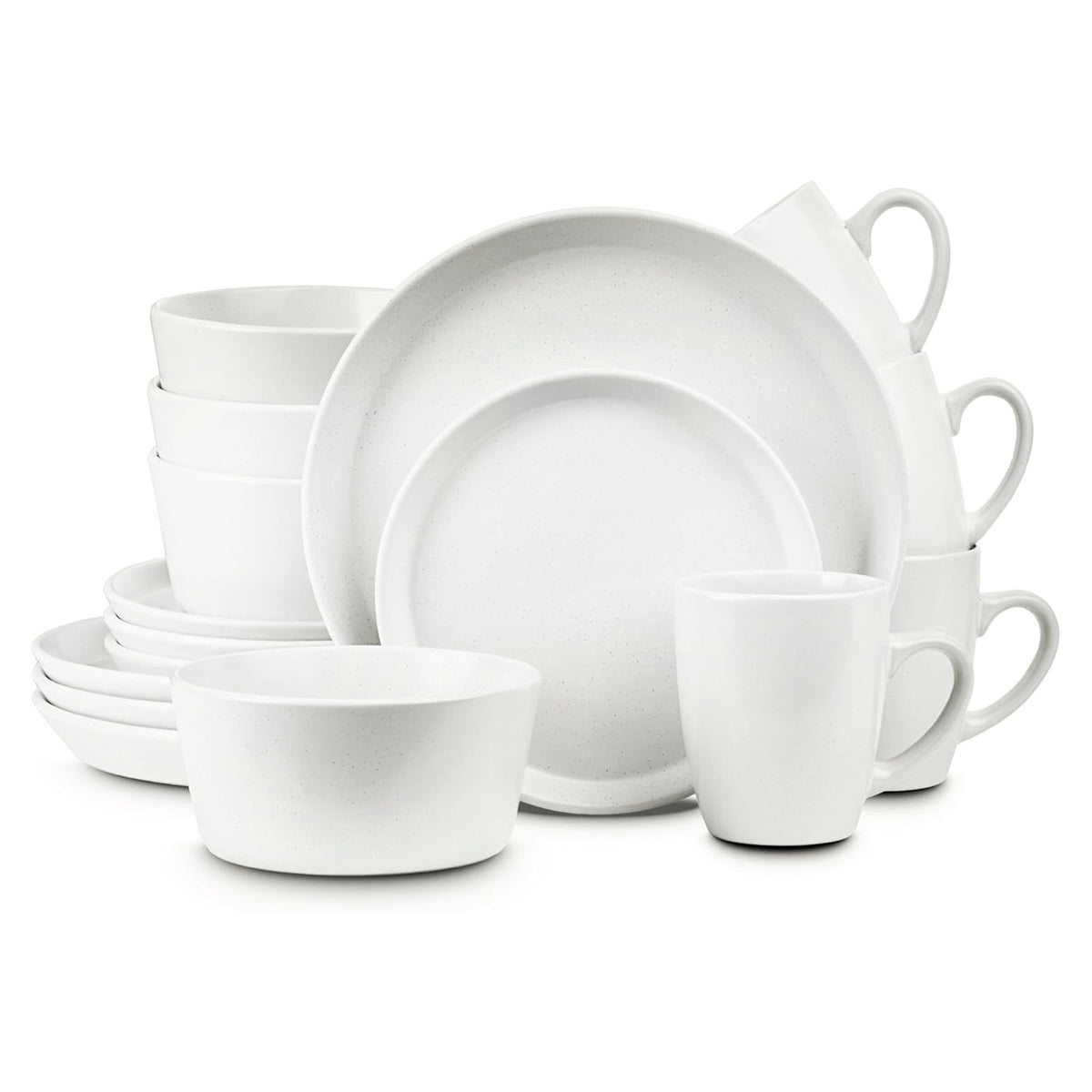 Stone Lain Albie Stoneware 16 Piece Dinnerware Set, Service for 4, White Speckle - VMInnovations