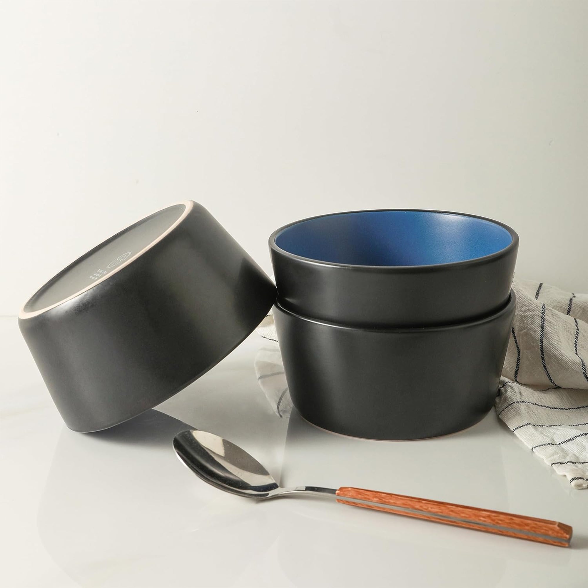 Stone Lain Albie Stoneware 32 Piece Dinnerware Set, Service for 8, Blue & Black - VMInnovations