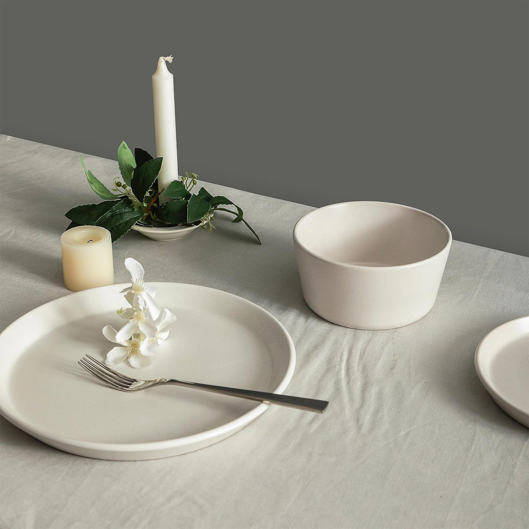 Stone Lain Albie Stoneware 32 Piece Dinnerware Set, Service for 8, White Speckle
