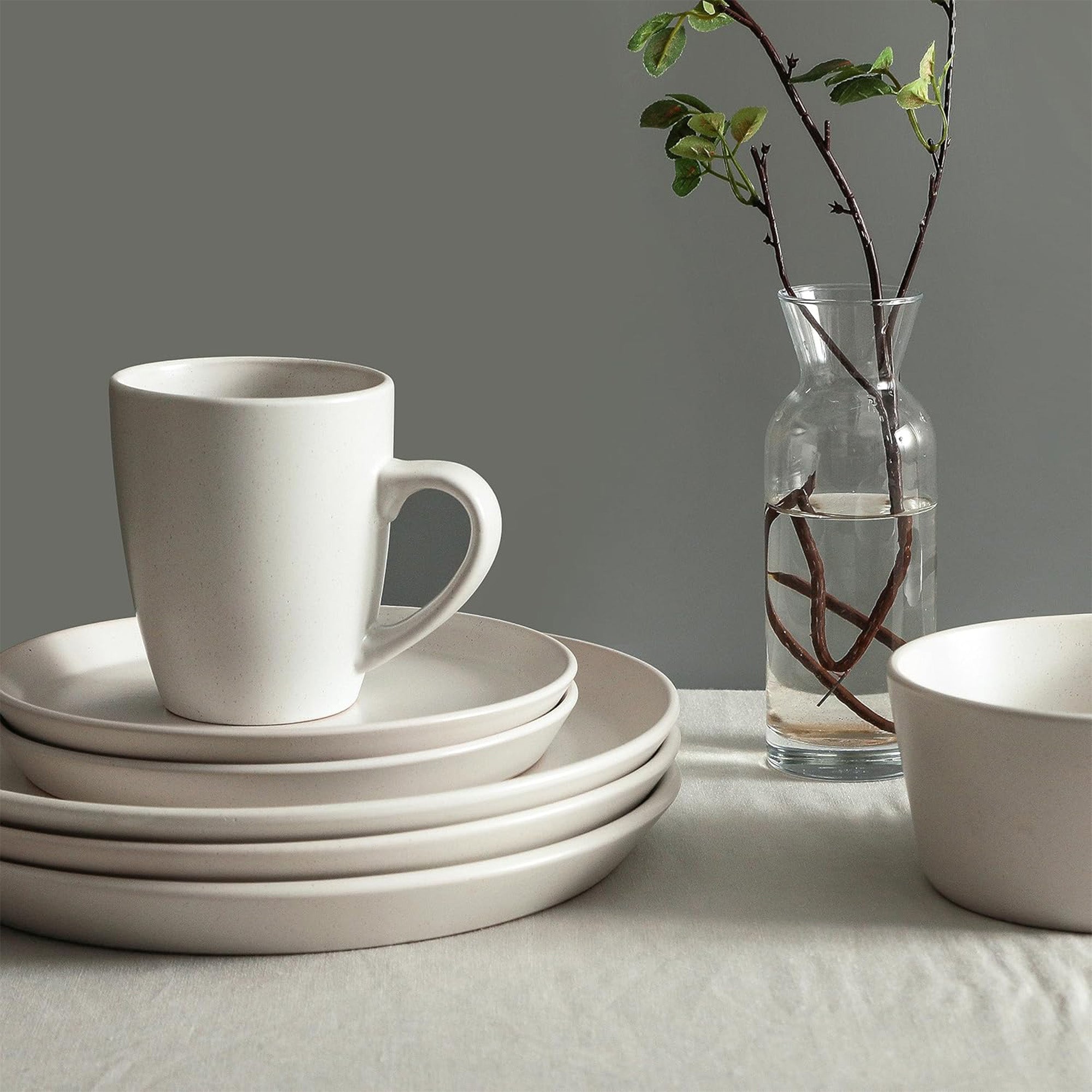 Stone Lain Albie Stoneware 32 Piece Dinnerware Set, Service for 8, White Speckle - VMInnovations