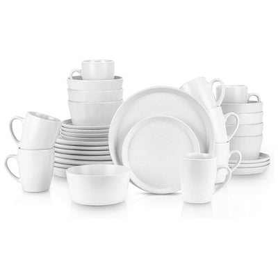 Stone Lain Albie Stoneware 32 Piece Dinnerware Set, Service for 8, White Speckle - VMInnovations