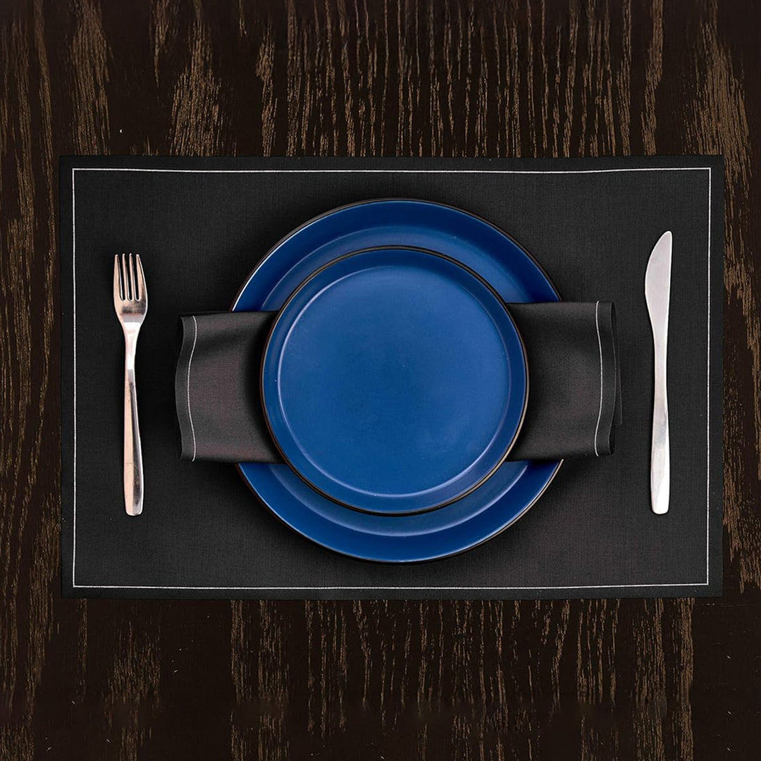 Stone Lain Albie Stoneware 16 Piece Dinnerware Set, Service for 4, Blue & Black
