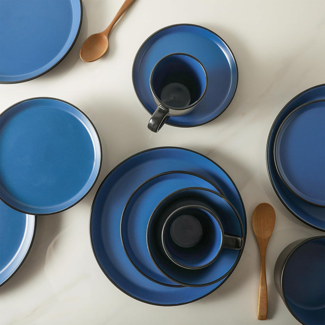 Stone Lain Albie Stoneware 16 Piece Dinnerware Set, Service for 4, Blue & Black