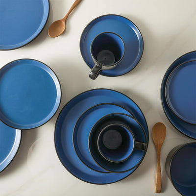 Stone Lain Albie Stoneware 16 Piece Dinnerware Set, Service for 4, Blue & Black - VMInnovations