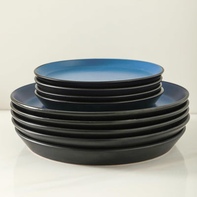 Stone Lain Albie Stoneware 16 Piece Dinnerware Set, Service for 4, Blue & Black - VMInnovations