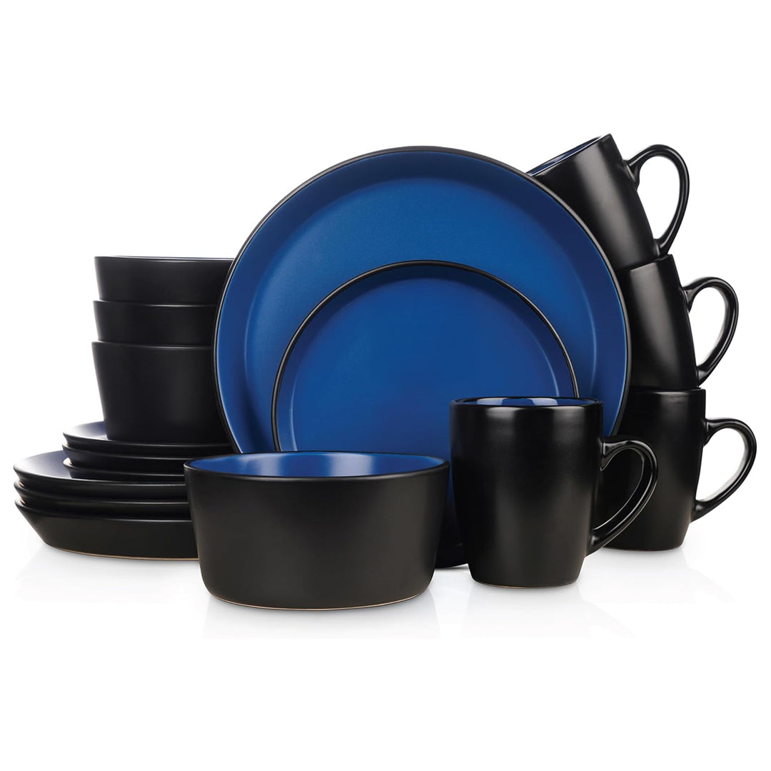 Stone Lain Stoneware 16pc Dinnerware Set, Service for 4, Blue & Black (Open Box)