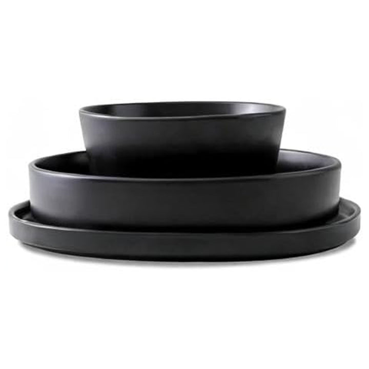 Stone Lain Celina Stoneware 12 Piece Dinnerware Set, Service for 4, Black Matte