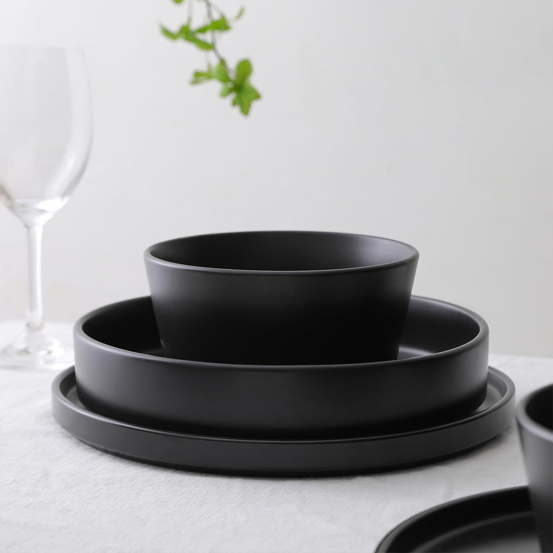 Stone Lain Celina Stoneware 12 Piece Dinnerware Set, Service for 4, Black Matte