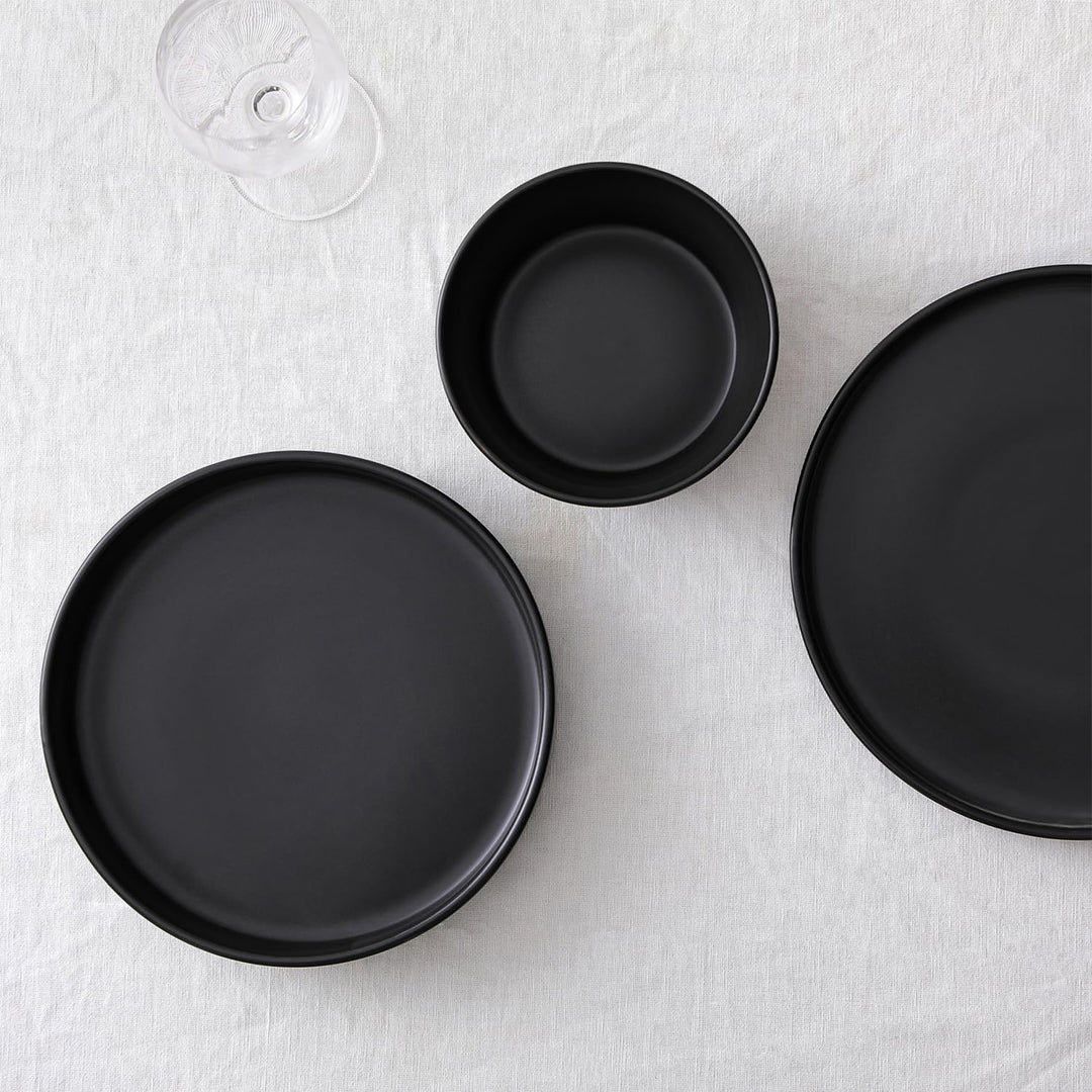 Stone Lain Celina Stoneware 12 Piece Dinnerware Set, Service for 4, Black Matte