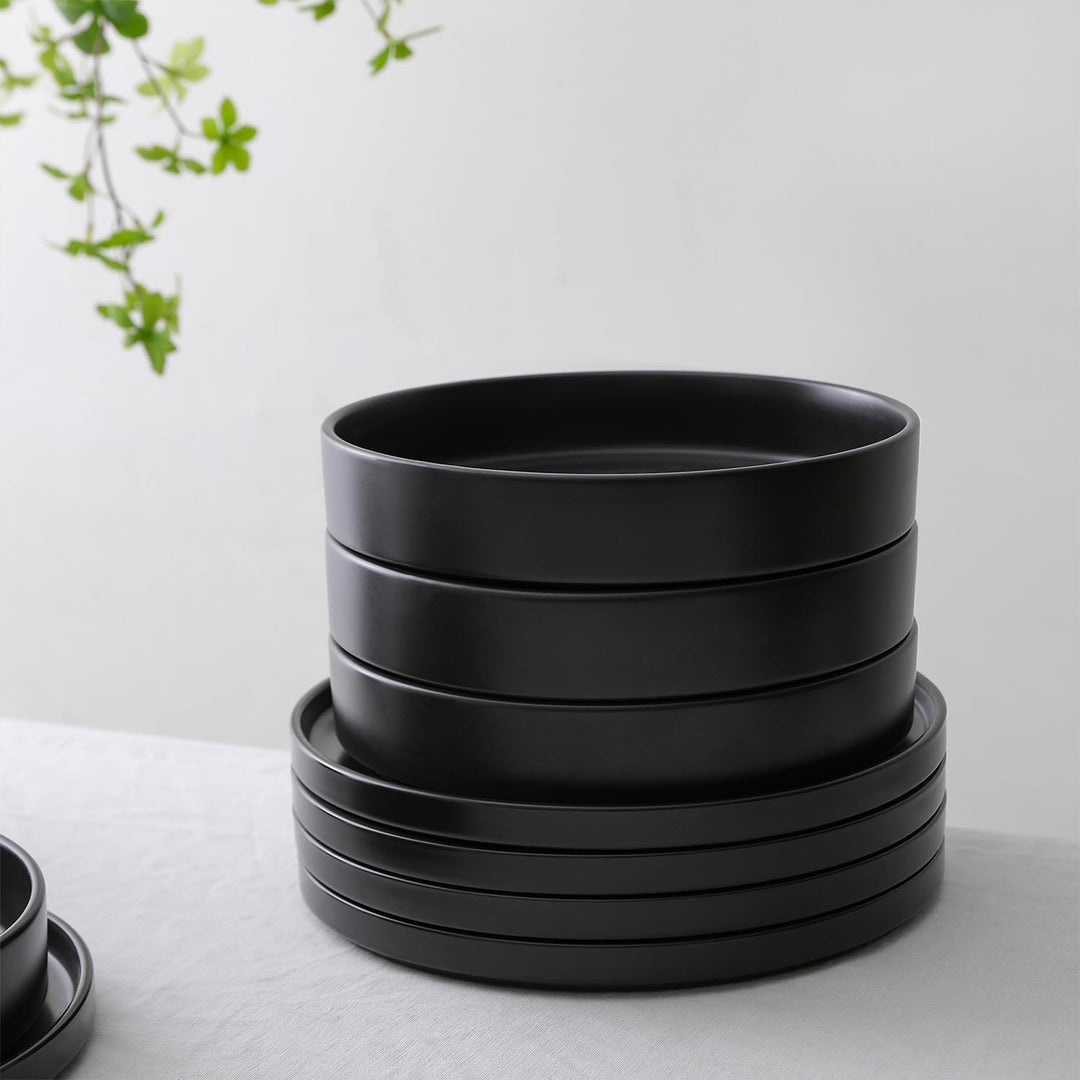 Stone Lain Celina Stoneware 12 Piece Dinnerware Set, Service for 4, Black Matte