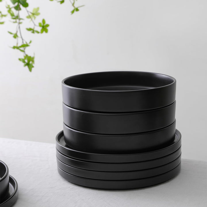 Stone Lain Celina Stoneware 12 Piece Dinnerware Set, Service for 4, Black Matte