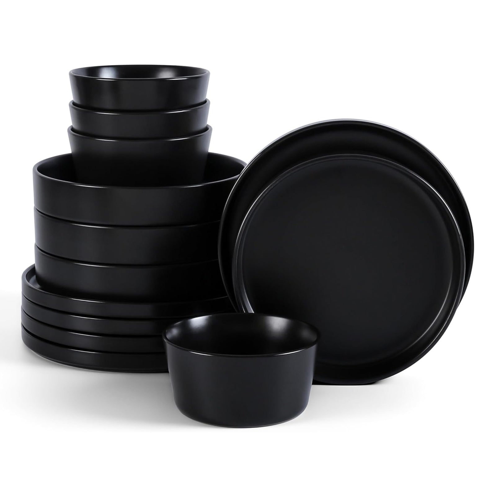 Stone Lain Celina Stoneware 12 Piece Dinnerware Set, Service for 4, Black Matte - VMInnovations