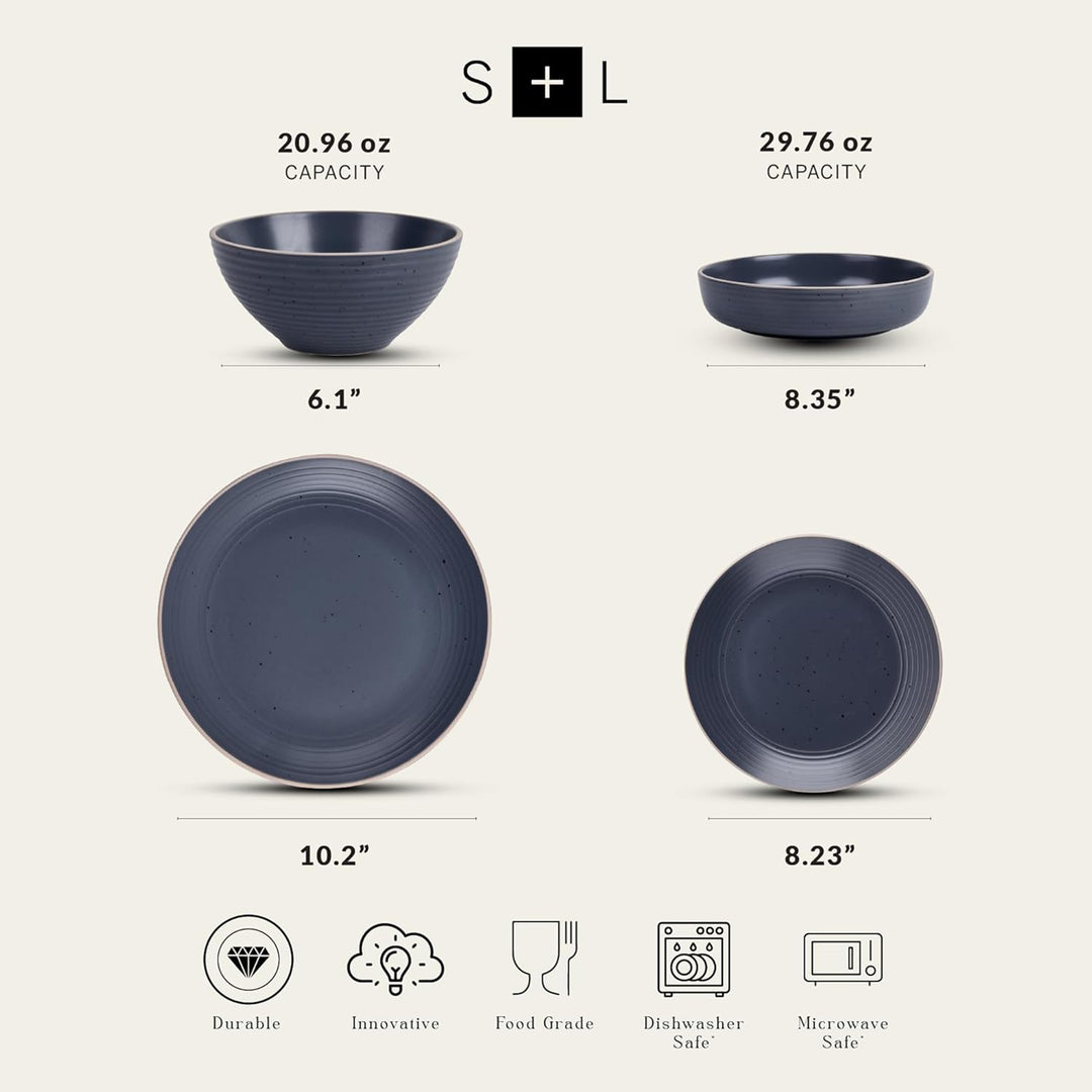 Stone Lain Lauren Modern Stoneware 16 Piece Dinnerware Set, Service for 4, Gray