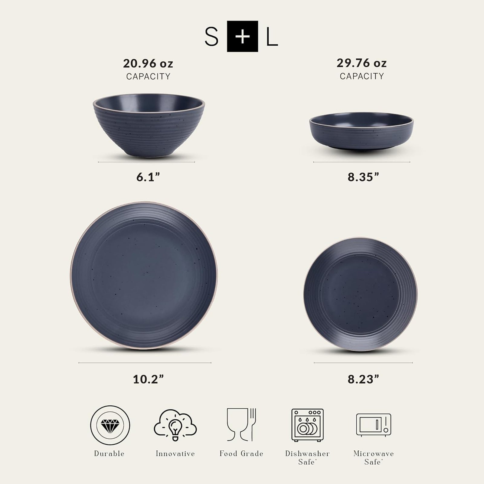 Stone Lain Lauren Modern Stoneware 16 Piece Dinnerware Set, Service for 4, Gray - VMInnovations