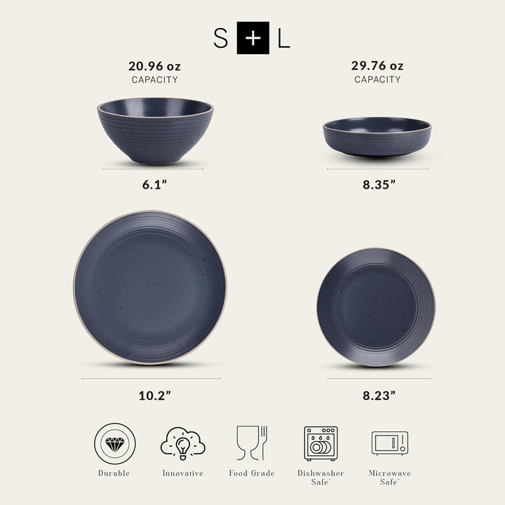Stone Lain Lauren Modern Stoneware 16 Piece Dinnerware Set, Service for 4, Gray