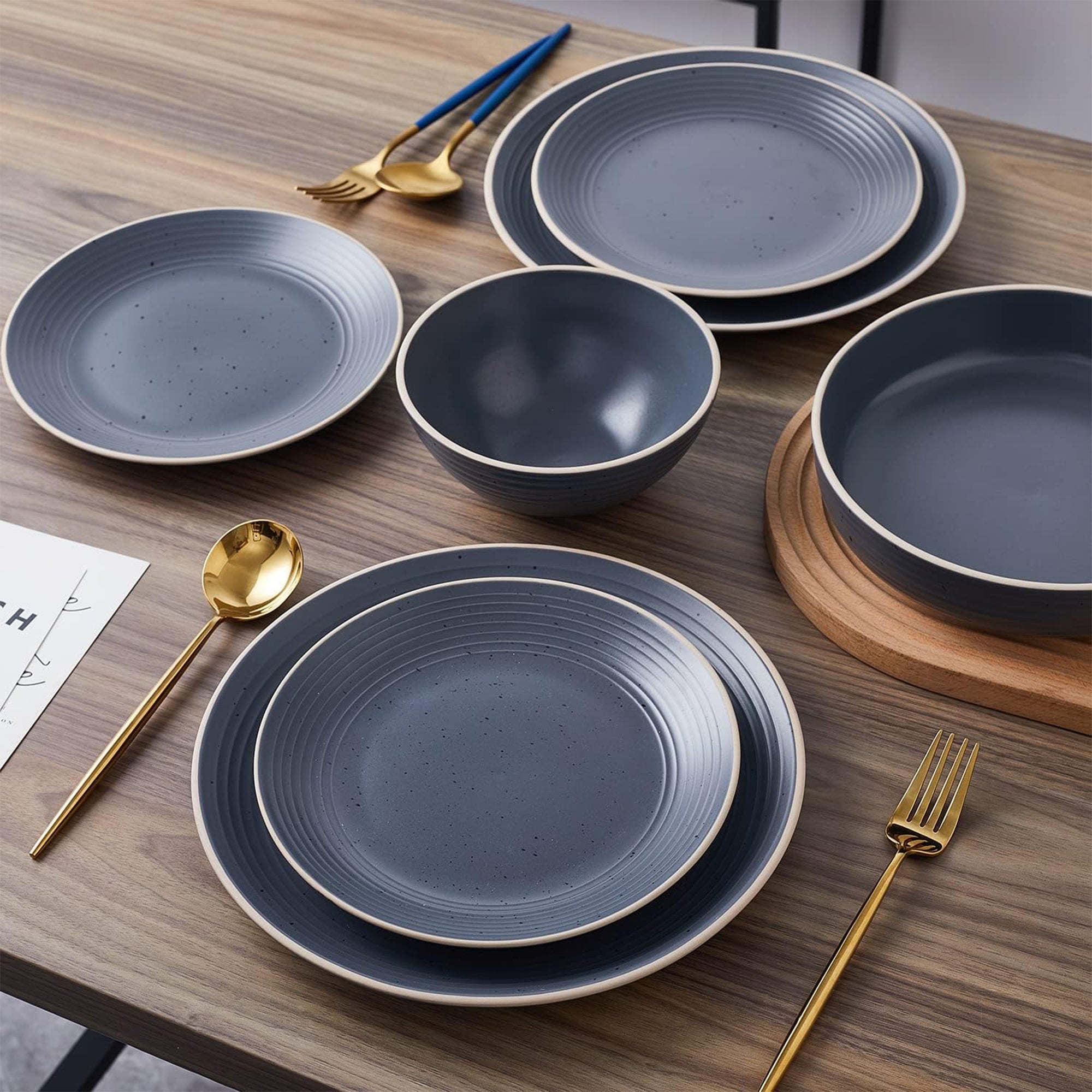 Stone Lain Lauren Modern Stoneware 16 Piece Dinnerware Set, Gray (Open Box) - VMInnovations