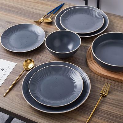 Stone Lain Lauren Modern Stoneware 16 Piece Dinnerware Set, Gray (Open Box) - VMInnovations