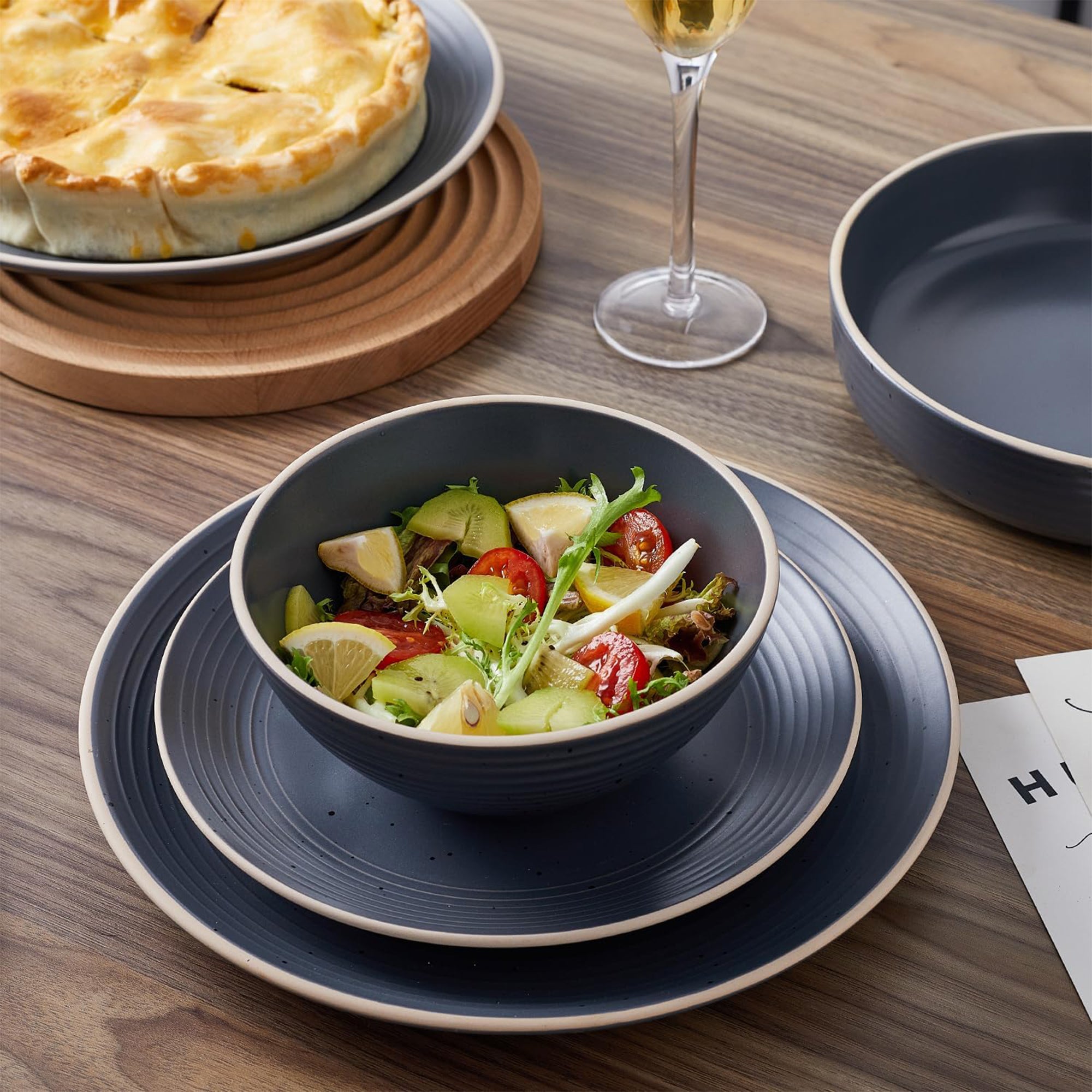 Stone Lain Lauren Modern Stoneware 16 Piece Dinnerware Set, Gray (Open Box) - VMInnovations