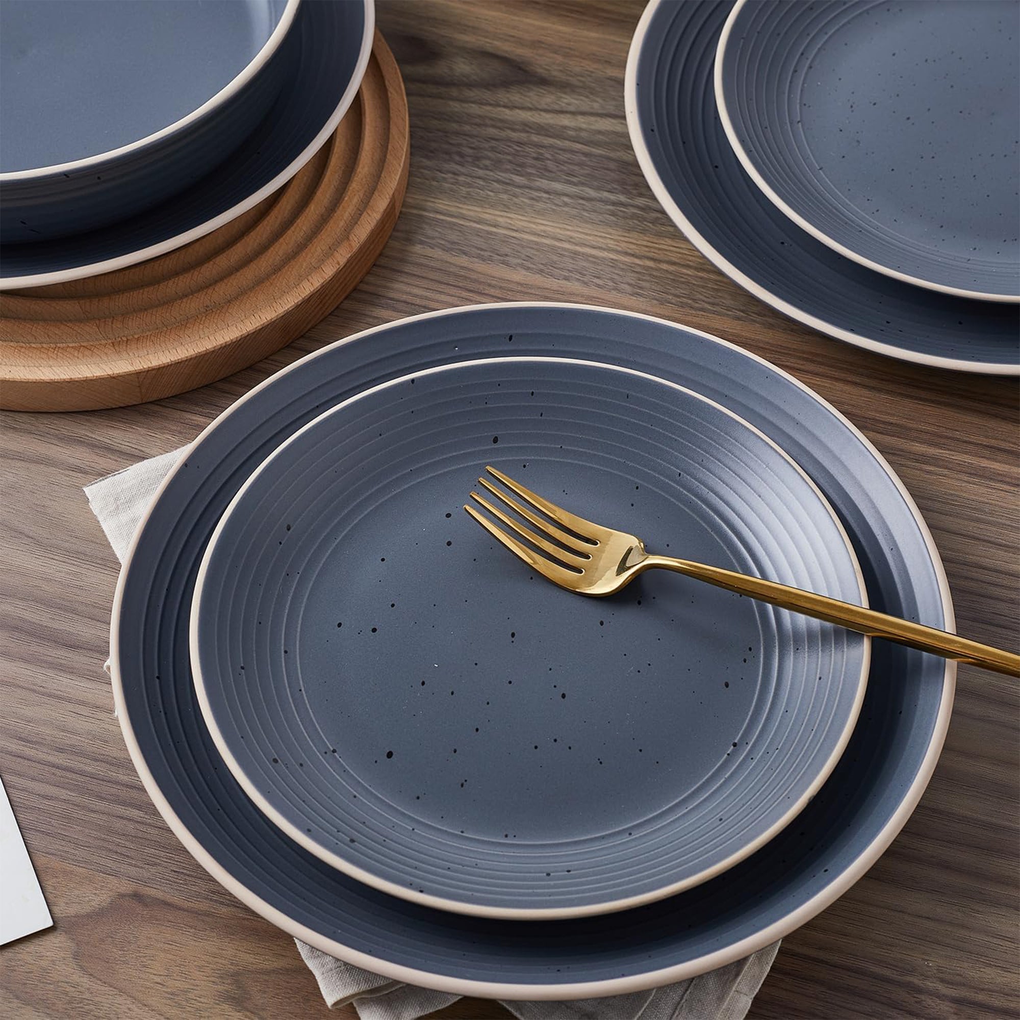 Stone Lain Lauren Modern Stoneware 16 Piece Dinnerware Set, Gray (Open Box) - VMInnovations