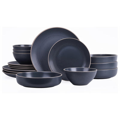 Stone Lain Lauren Modern Stoneware 16 Piece Dinnerware Set, Gray (Open Box) - VMInnovations