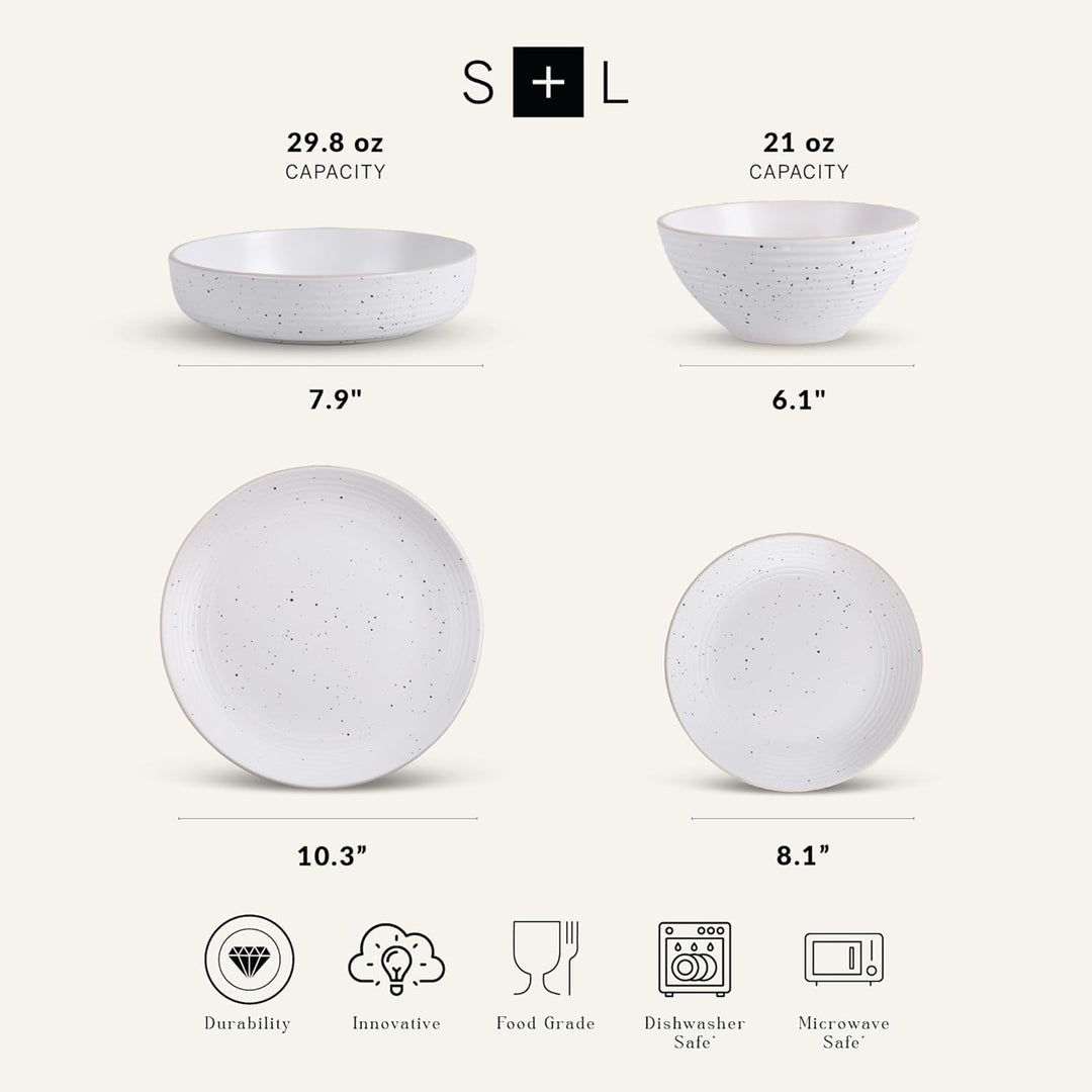 Stone Lain Lauren Stoneware 32 Piece Dinnerware Set, Service for 8, Off White