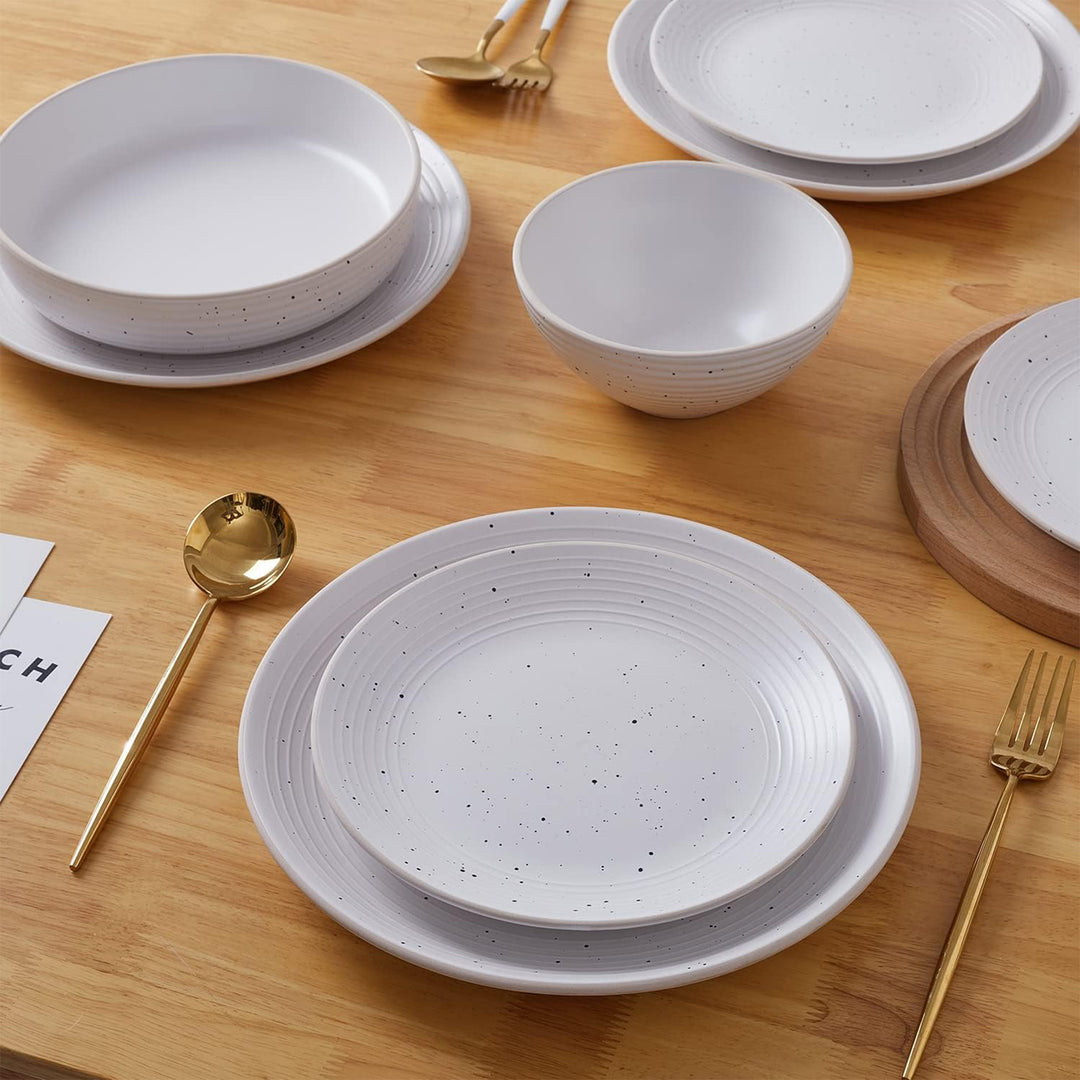 Stone Lain Lauren Stoneware 32 Piece Dinnerware Set, Service for 8, Off White - VMInnovations