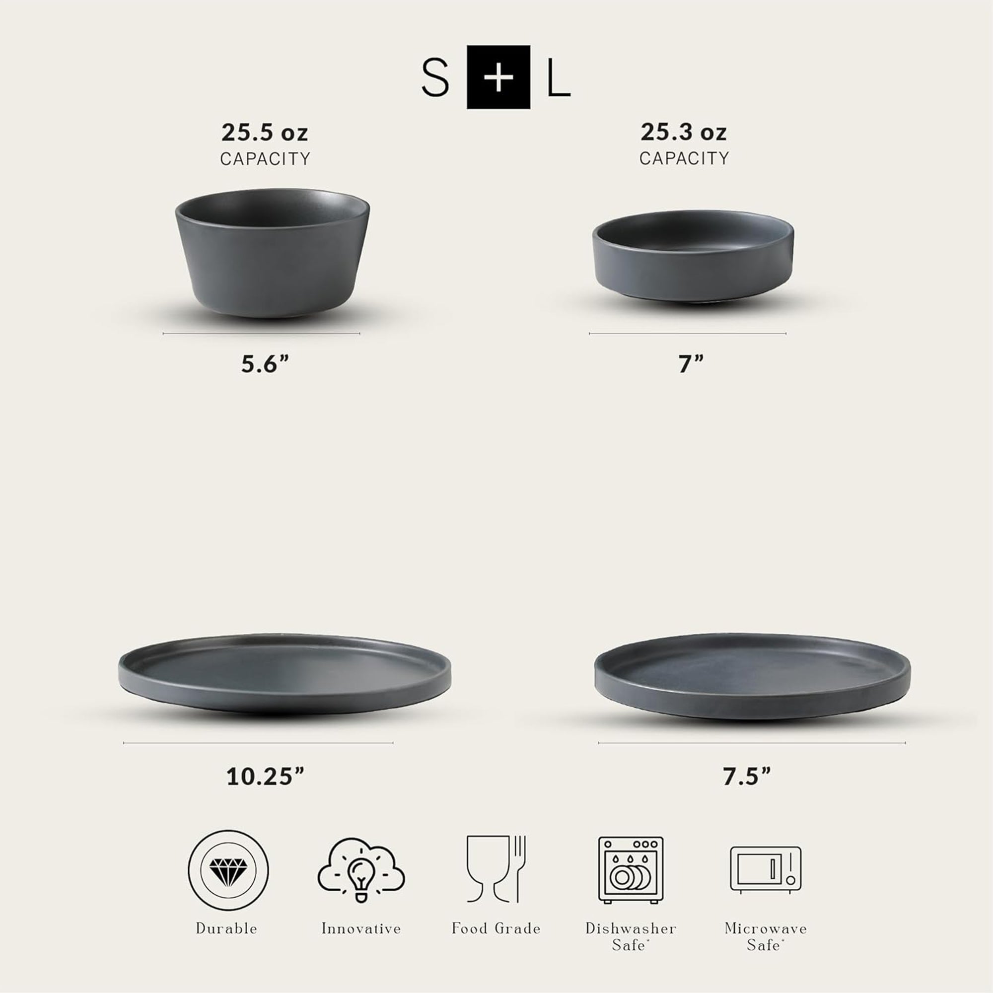 Stone Lain Celina Stoneware 16 Piece Dinnerware Set, Service for 4, Gray Matte - VMInnovations
