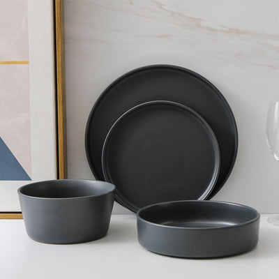 Stone Lain Celina Stoneware 16 Piece Dinnerware Set, Service for 4, Gray Matte - VMInnovations