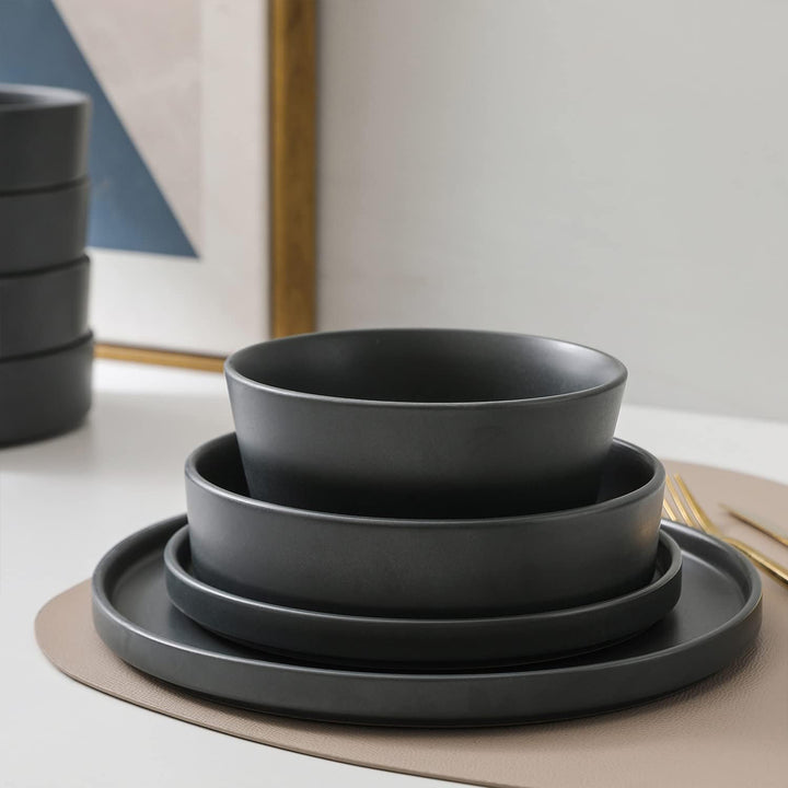 Stone Lain Celina Stoneware 16 Piece Dinnerware Set, Service for 4, Gray Matte