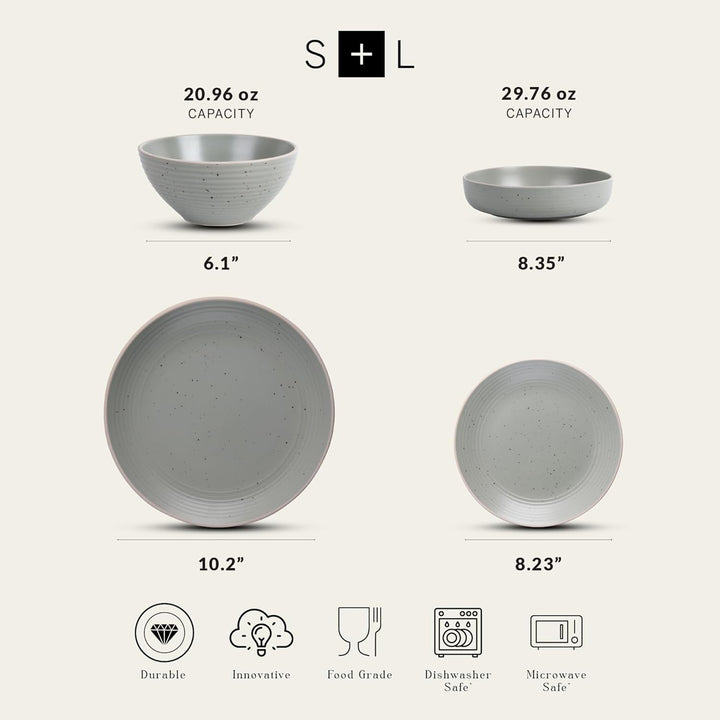 Stone Lain Lauren Modern Stoneware 16 Piece Dinnerware Set, Service for 4, Green