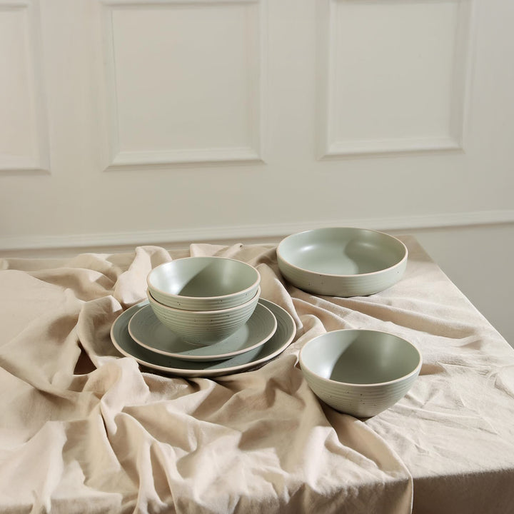 Stone Lain Lauren Modern Stoneware 16 Piece Dinnerware Set, Service for 4, Green