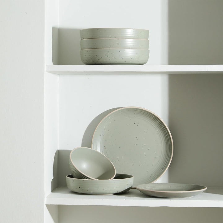 Stone Lain Lauren Modern Stoneware 16 Piece Dinnerware Set, Service for 4, Green
