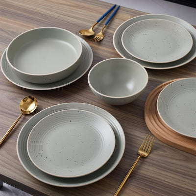 Stone Lain Lauren Modern Stoneware 16 Piece Dinnerware Set, Service for 4, Green - VMInnovations