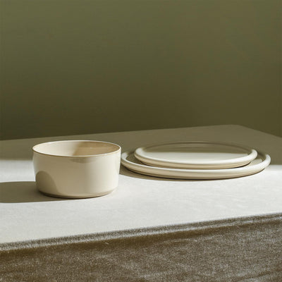 Stone Lain 12 Piece Modern Stoneware Dinnerware Set Plates, Bowls, Beige - VMInnovations