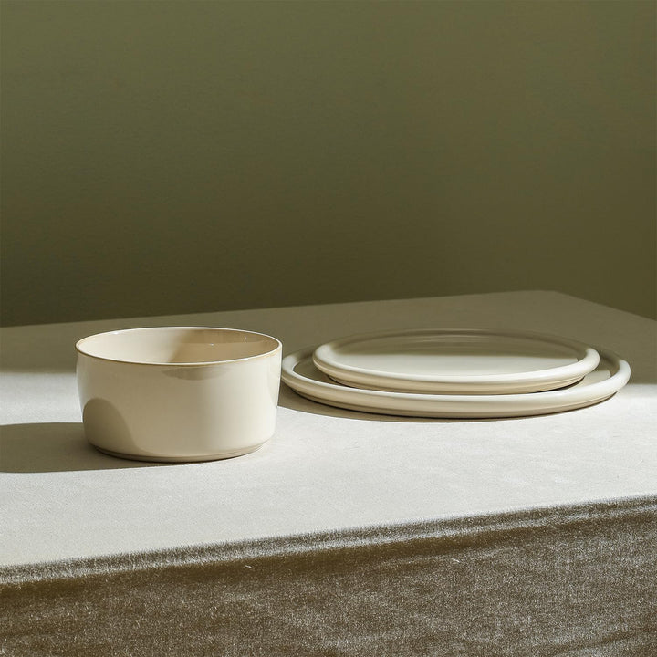 Stone Lain 12 Piece Modern Stoneware Dinnerware Set Plates, Bowls, Beige