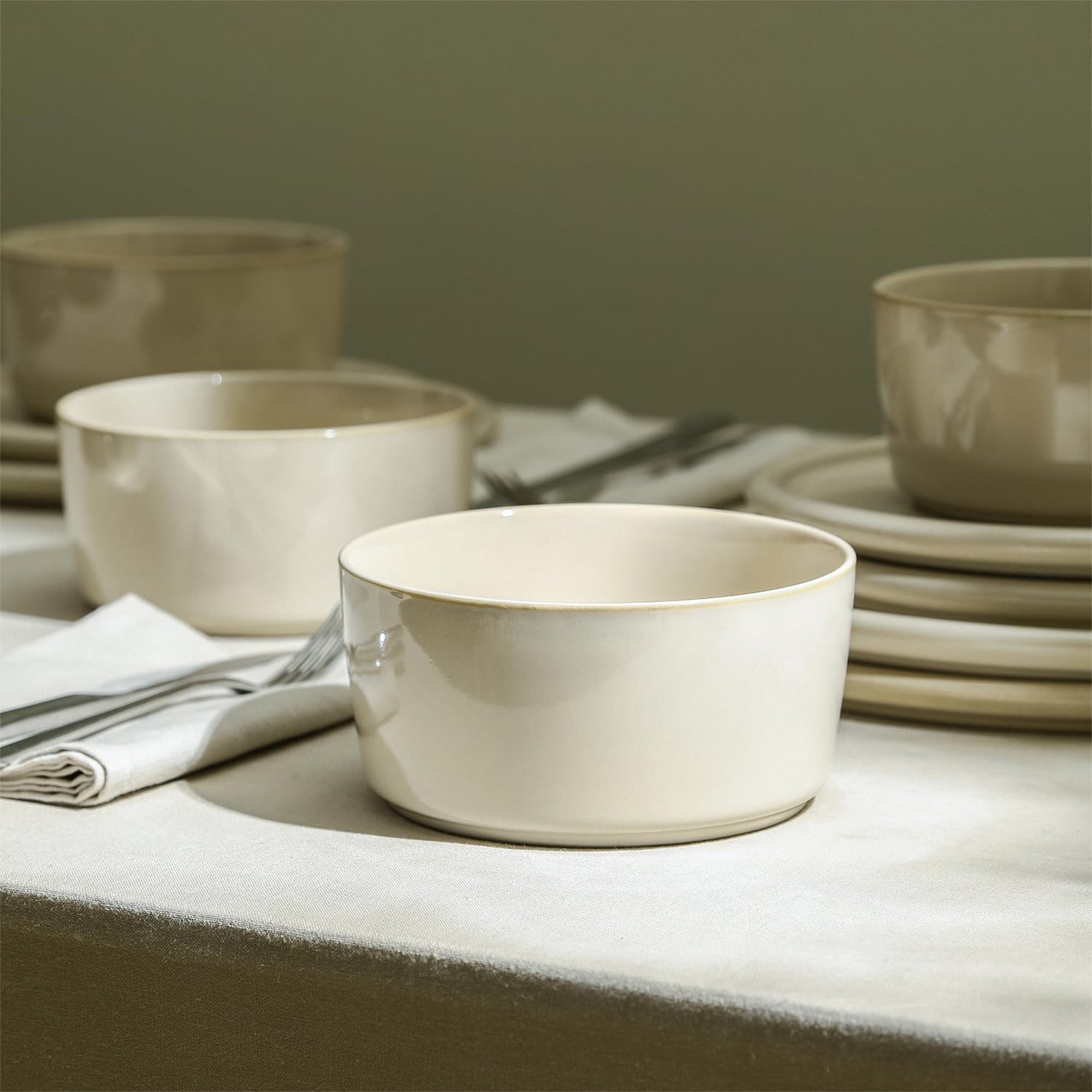 Stone Lain 12 Piece Modern Stoneware Dinnerware Set Plates, Bowls, Beige - VMInnovations
