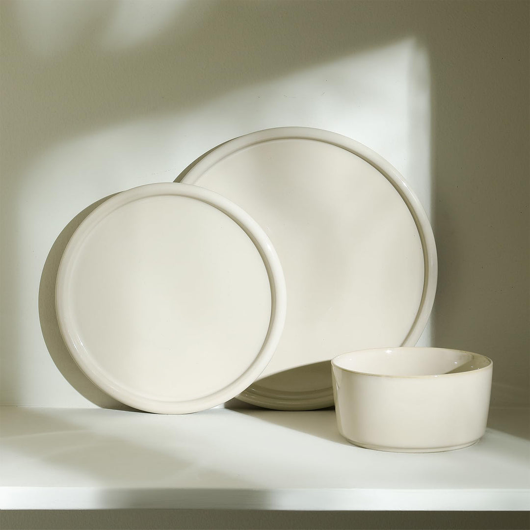 Stone Lain 12 Piece Modern Stoneware Dinnerware Set Plates, Bowls, Beige