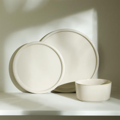 Stone Lain 12 Piece Modern Stoneware Dinnerware Set Plates, Bowls, Beige - VMInnovations
