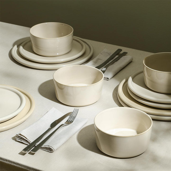 Stone Lain 12 Piece Modern Stoneware Dinnerware Set Plates, Bowls, Beige