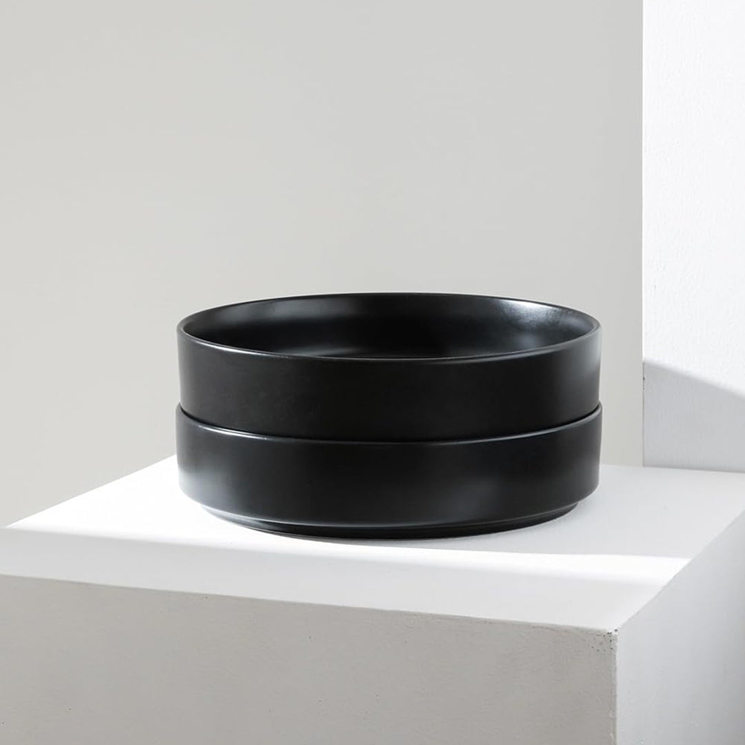 Stone Lain Celina Stoneware 4 Piece Pasta Bowl Set, Home Kitchen Utensils, Black