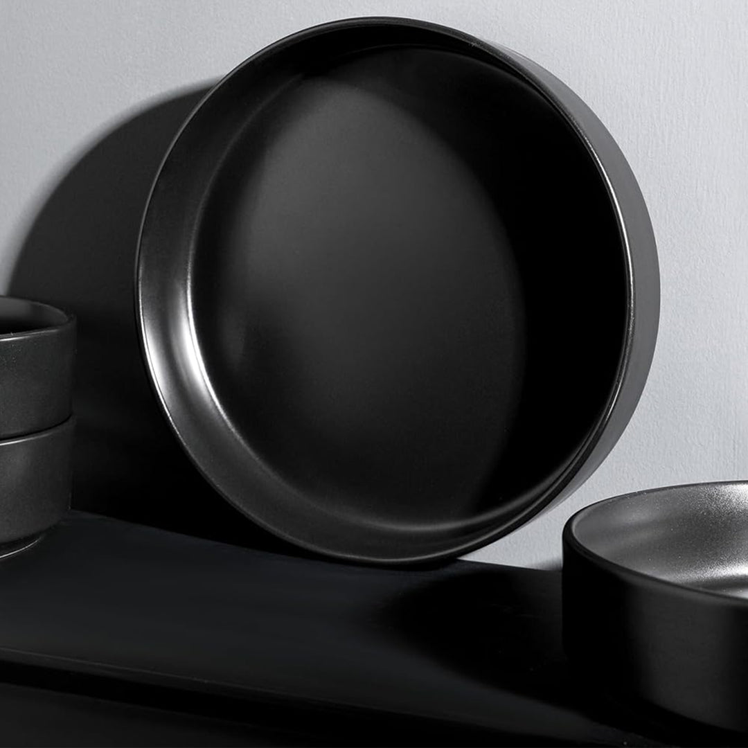 Stone Lain Celina Stoneware 4 Piece Pasta Bowl Set, Home Kitchen Utensils, Black