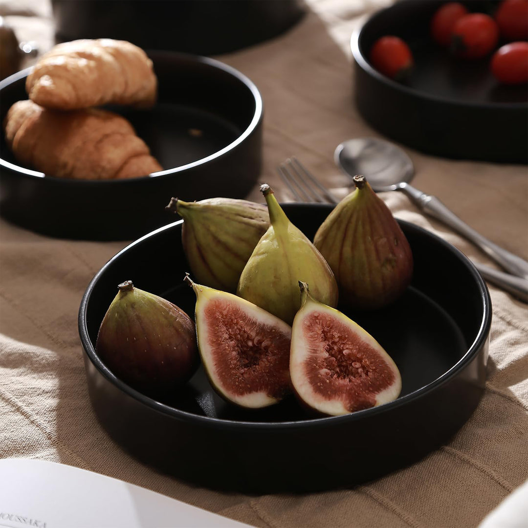 Stone Lain Celina Stoneware 4 Piece Pasta Bowl Set, Home Kitchen Utensils, Black